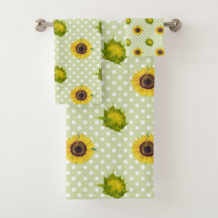 Conjunto De Toalhas Flores bonito e retro florais Girassóis Verde Amar