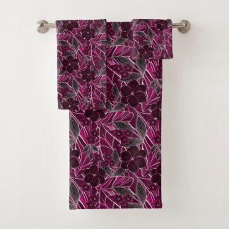 Conjunto De Toalhas Flores bordô.