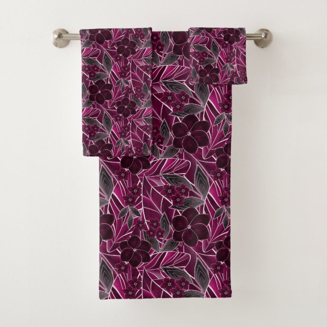 Conjunto De Toalhas Flores bordô. (Insitu)