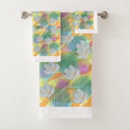 Conjunto De Toalhas Flores Brancas Arco-íris Geo 