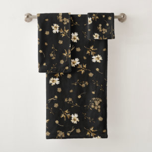 Conjunto De Toalhas Flores brancas beige em preto