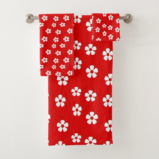 Conjunto De Toalhas Flores brancas e bonitas em vermelho (Insitu)