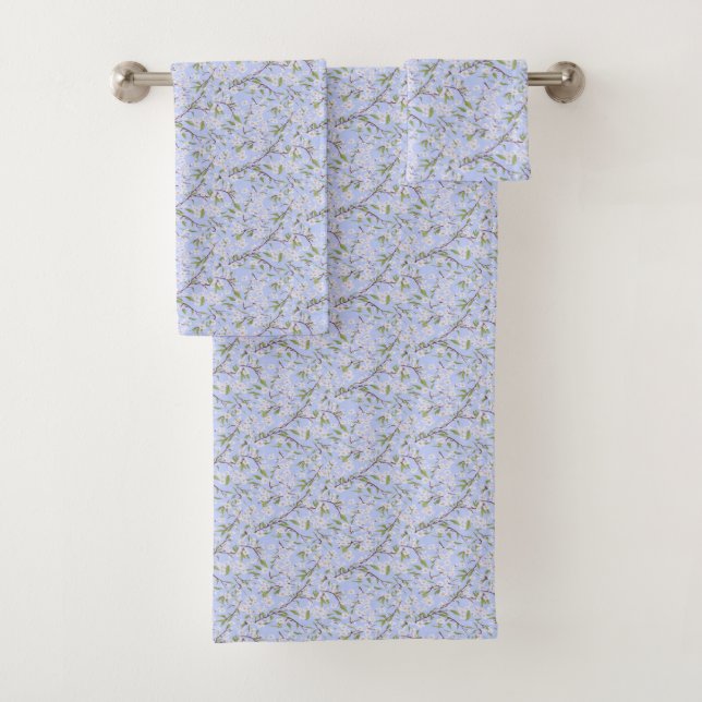 Conjunto De Toalhas Flores Brancas em Azul (Insitu)