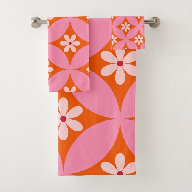 Conjunto De Toalhas Flores Brancas em Padrão de Círculos Rosa de Meado (Insitu)