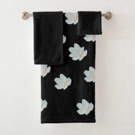 Conjunto De Toalhas Flores Brancas Em Preto