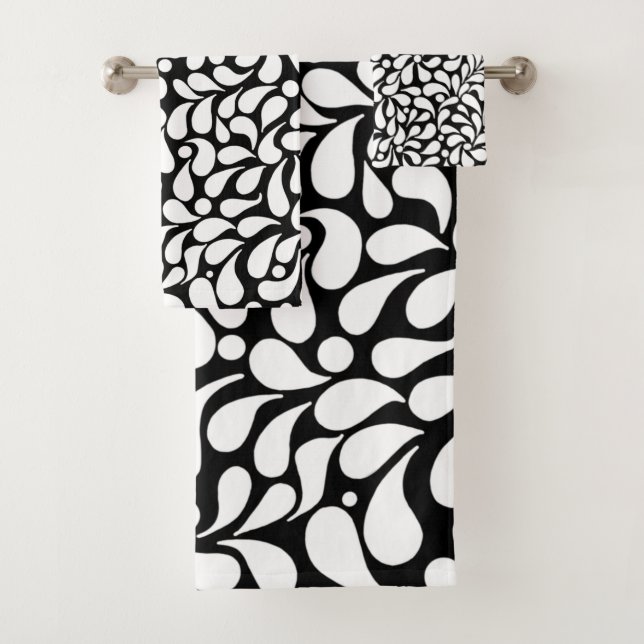 Conjunto De Toalhas Flores brancas modernas e velhas em fundo preto (Insitu)