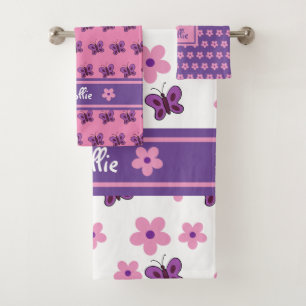 Conjunto De Toalhas Flores brancas roxas, cor-de-rosa, tendas Borbolet