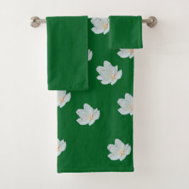 Conjunto De Toalhas Flores Brancas Sobre Verde Florestal