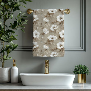 Conjunto De Toalhas Flores brancas tons terrosos banho moderno minimal