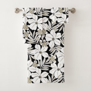 Conjunto De Toalhas Flores brancas tropicais a preto