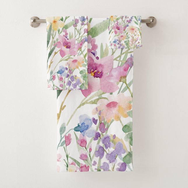 Conjunto De Toalhas Flores Coloridas de Aquarela (Insitu)