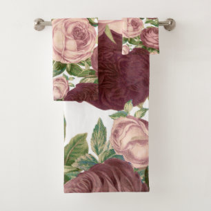 Conjunto De Toalhas Flores cor-de-rosa chiques dos rosas de Borgonha