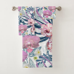 Conjunto De Toalhas Flores cor-de-rosa e orquídea.