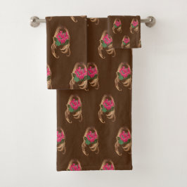 Conjunto De Toalhas Flores Cor-de-Rosa & Rosto de Mulher