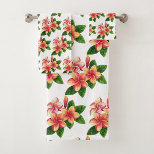 Conjunto De Toalhas Flores Cor-de-Rosa Tropicais Boho Chic em Branco