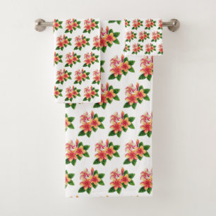 Conjunto De Toalhas Flores Cor-de-Rosa Tropicais Boho Elegantes em Bra