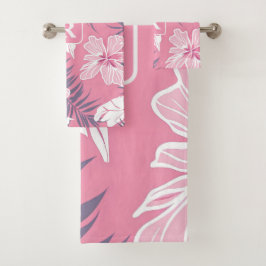 Conjunto De Toalhas Flores cor-de-rosa tropicais Bolso de velo monogra