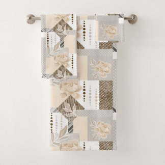 Conjunto De Toalhas Flores creme sobre branco