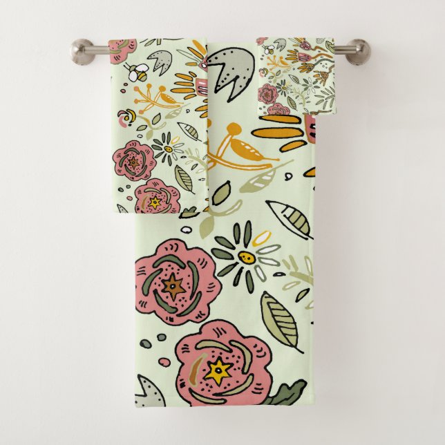 Conjunto De Toalhas Flores De Abelhas Florais De Aquarelas Modernas El (Insitu)