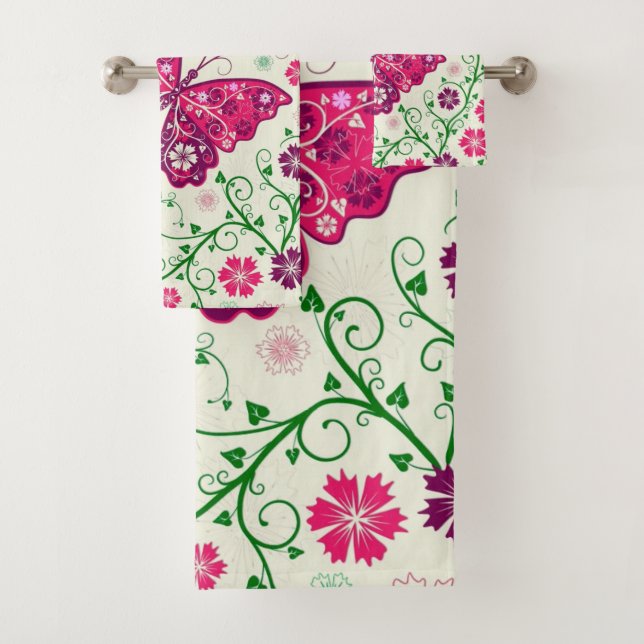 Conjunto De Toalhas Flores De abstrato E Borboletas (Insitu)