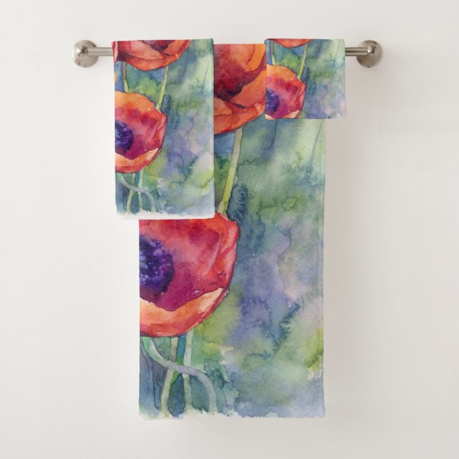 Conjunto De Toalhas Flores de aquarela flores vermelhas ilustrações de (Insitu)