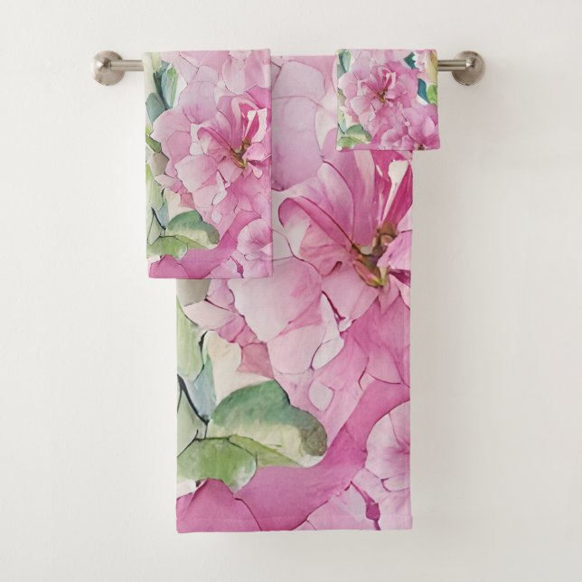 Conjunto De Toalhas Flores de Aquarela Rosa (Insitu)
