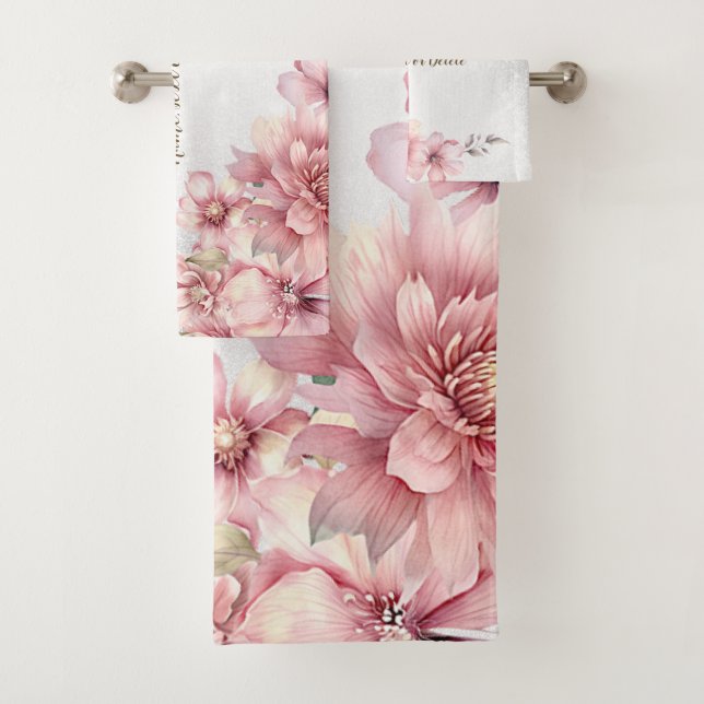 Conjunto De Toalhas Flores de Aquarela Rosa Brilhantes Brilhantes Mode (Insitu)