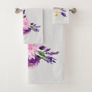 Conjunto De Toalhas Flores de Aquarela Ultra Violeta