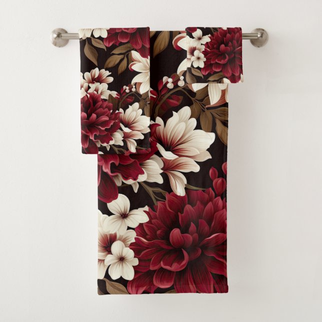 Conjunto De Toalhas Flores de Bloom Burgundy (Insitu)