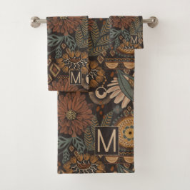 Conjunto De Toalhas Flores de Boho Monogramas deixam a selva