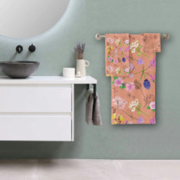 Conjunto De Toalhas Flores de campo, pintadas à mão em aquarela, laran