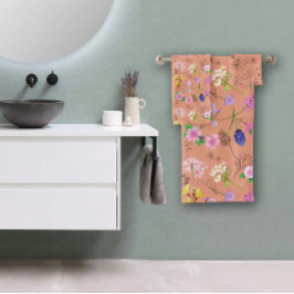 Conjunto De Toalhas Flores de campo, pintadas à mão em aquarela, laran