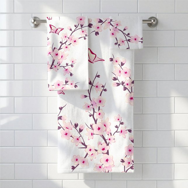 Conjunto De Toalhas Flores de Cerejeira Rosa Branco (Criador carregado)