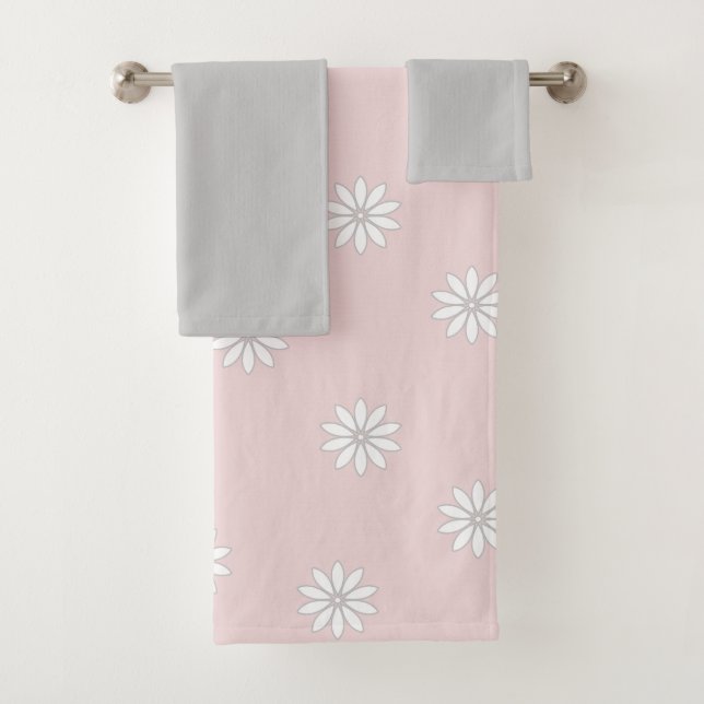 Conjunto De Toalhas Flores de Cinza e Blush (Insitu)