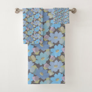 Conjunto De Toalhas Flores de Cosmos Azuis e Negros