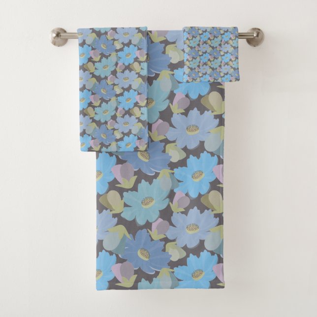Conjunto De Toalhas Flores de Cosmos Azuis e Negros (Insitu)