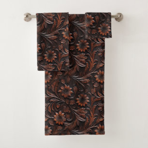 Conjunto De Toalhas Flores De Couro Castanho-De-Couro-Castanho-Sudoest