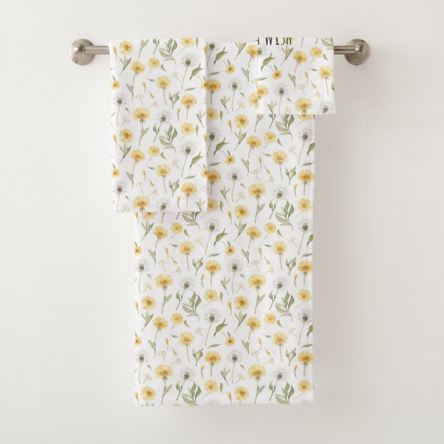 Conjunto De Toalhas Flores de Dente-de-Leão Amarelas Brancas (Insitu)