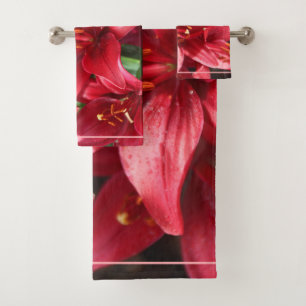 Conjunto De Toalhas Flores De Folhagem De Lily Vermelha Cor-De-Rosa Fl