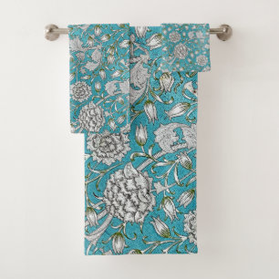 Conjunto De Toalhas Flores De Folhagem De Prata Floral Azul Vintage