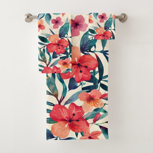 Conjunto De Toalhas Flores de hibisco de aquarela (Insitu)