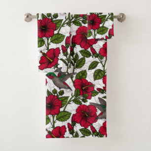 Conjunto De Toalhas Flores de hibisco e beija-flores