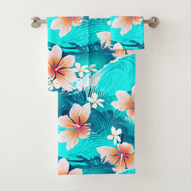 Conjunto De Toalhas Flores de hibisco na praia (Insitu)