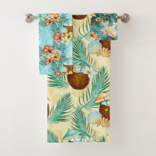 CONJUNTO DE TOALHAS FLORES DE HIBISCUS TROPICAIS AMARELOS DE LARANJA V