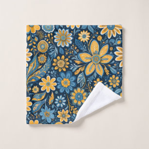 Conjunto De Toalhas Flores de Hipopia Retro Flores Design Amarelo Azul