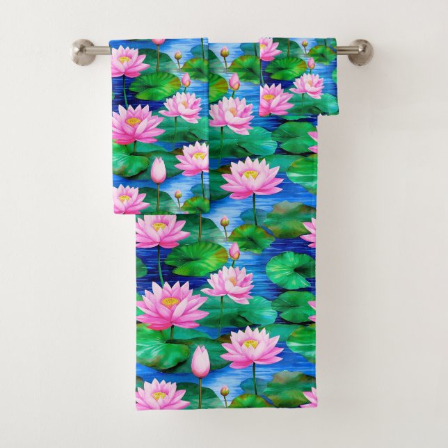 Conjunto De Toalhas Flores de Lotus Rosa em um Pond (Insitu)