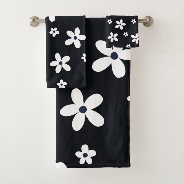 Conjunto De Toalhas Flores de Margarida Negra-Negra Summer Boho (Insitu)