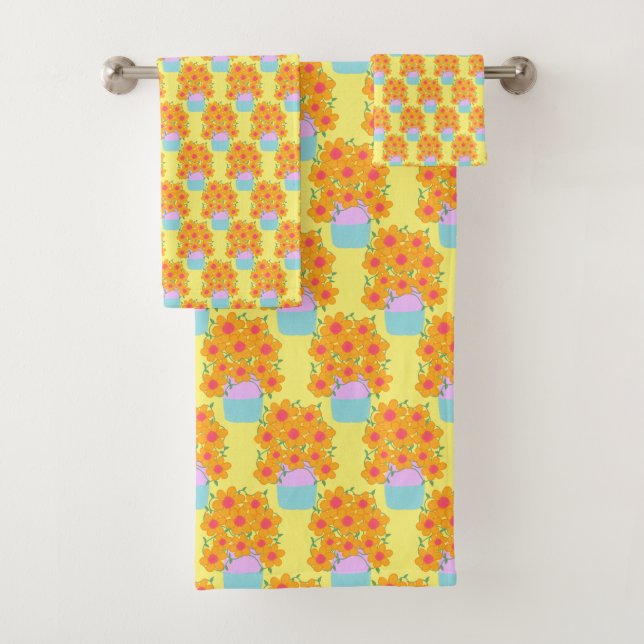 Conjunto De Toalhas Flores De Mola Laranja E Rosa (Insitu)