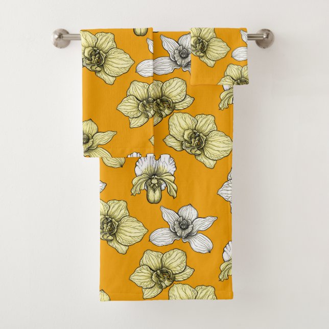 Conjunto De Toalhas Flores de orquídea amarelas e brancas (Insitu)