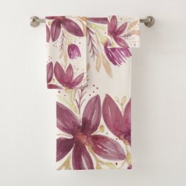 Conjunto De Toalhas Flores de Paixão, Borgonha de Aquarela e Dourado